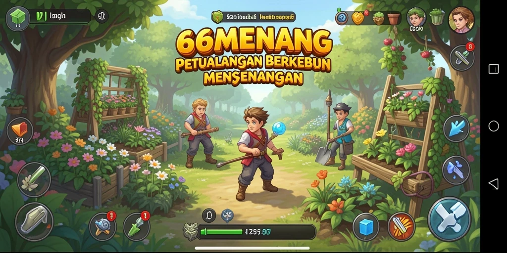 Screenshot gameplay 66MENANG yang menunjukkan aktivitas berkebun