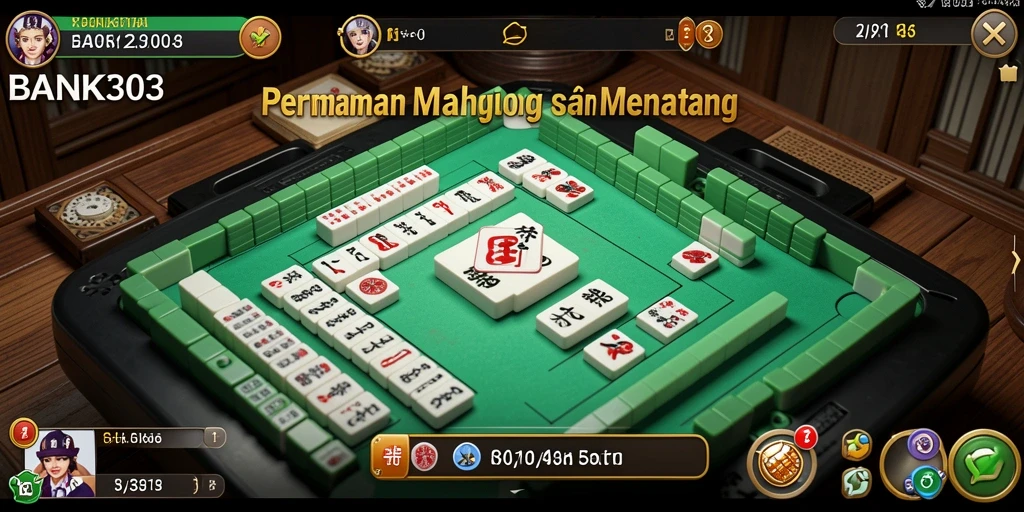 Tampilan gameplay utamanya menampilkan ubin Mahjong yang berwarna-warni dan desain yang menarik.