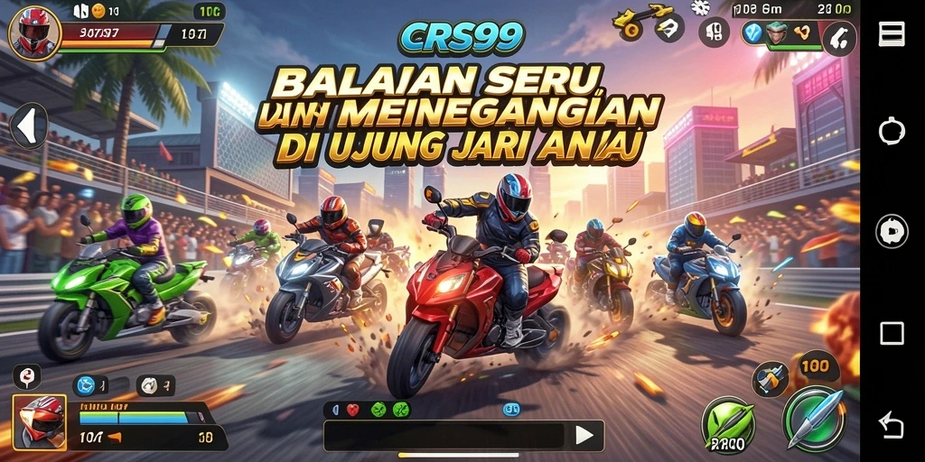 Tampilan gameplay menegangkan dari balapan di CRS99 dengan mobil-mobil cepat.