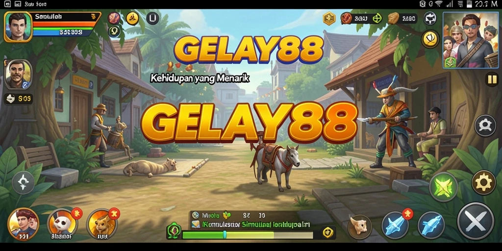 Tampilan gameplay GELAY88 dengan karakter dan aktivitas beragam.