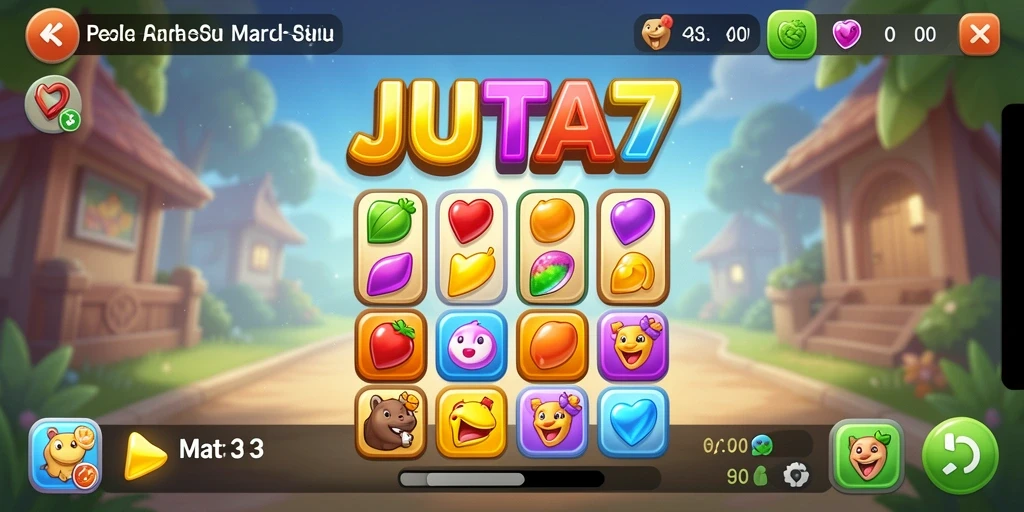 Tampilan gameplay JUTA7 dalam pertempuran Match-3 yang seru.