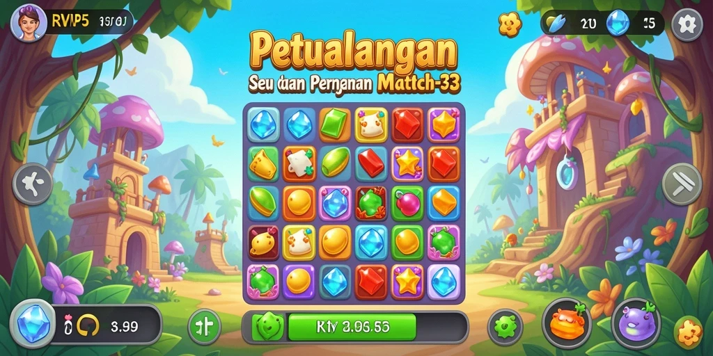 Screenshot gameplay RVIP5 dengan tantangan mencocokkan item.