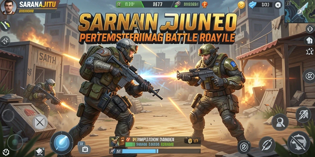 Screenshot utama SARANAJITU menampilkan intense gameplay Battle Royale.